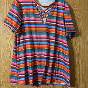 Western Style Colorful Striped Women's Top